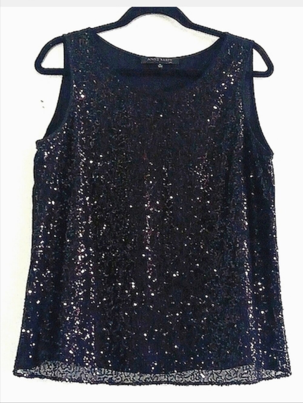 ANNE KLEIN BLACK SEQUINED SLEEVELESS TOP. SIZE 12.
